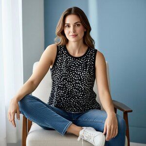 Mossimo Sleeveless Tank Top Black & White Tunic ZIPPER Dropped Back